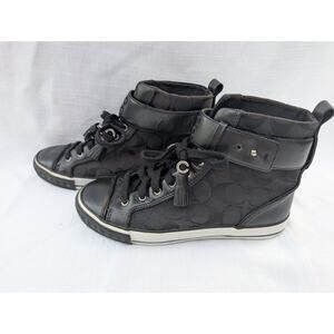 Coach Womens Foster Black Signature C Canvas/leather High Top Sneakers Size 6.5B